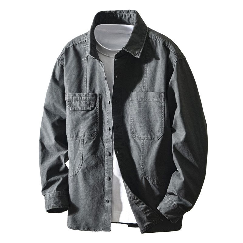 TW Spring and Autumn American Vintage Cargo Shirts Jacket Men's Loose Fat Man Plus Size Top Thin Outerwear Pure Cotton