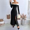 Party Light Dress Long Dress Autumn New One-shoulder Split Long-sleeved Dress
