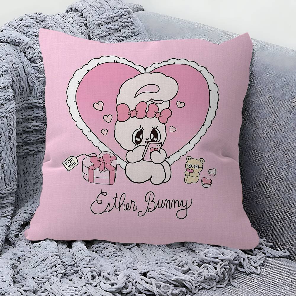 E-Esther Bunny Cartoon Cushion Cover Decorative Pillow Sofa Home Decor Case Pillow Cases