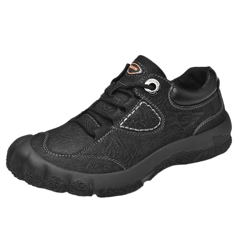 Men's Cowhide Hiking Shoes - Autumn/Winter, Soft Sole, Lace-up, Low-top, Outdoor Casual Travel Shoes