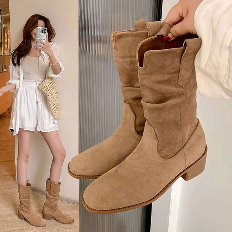 Wasteland Wind Thick Heel Inner Heightening Pile Boots Short Boots Children's New Skirt Western Cowboy Martin Boots