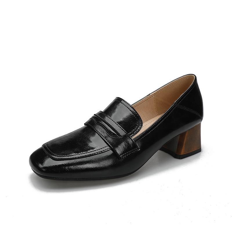 Γνήσιο Δέρμα Γυναικείες Γόβες Μόδα Casual Τετράγωνη Μύτη Χοντρό Ψηλό Τακούνι Λόφερ Γυναικείες Ψηλοτάκουνες Παπούτσια Γραφείου για Φόρεμα