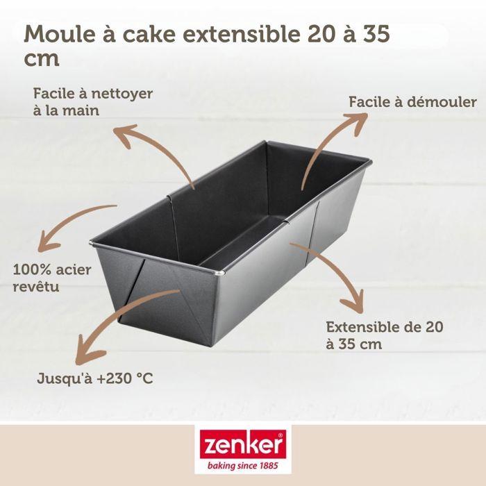Moule à cake - zenker - extensible 20 à 35 cm - acier inoxydable - antiadhérent - noir métallisé