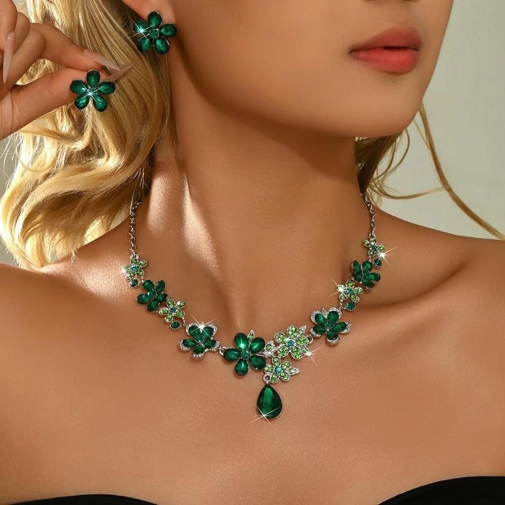Exquisite Necklace Earrings Set Crystal Flowers Women Jewelry Set Outdoor Wedding