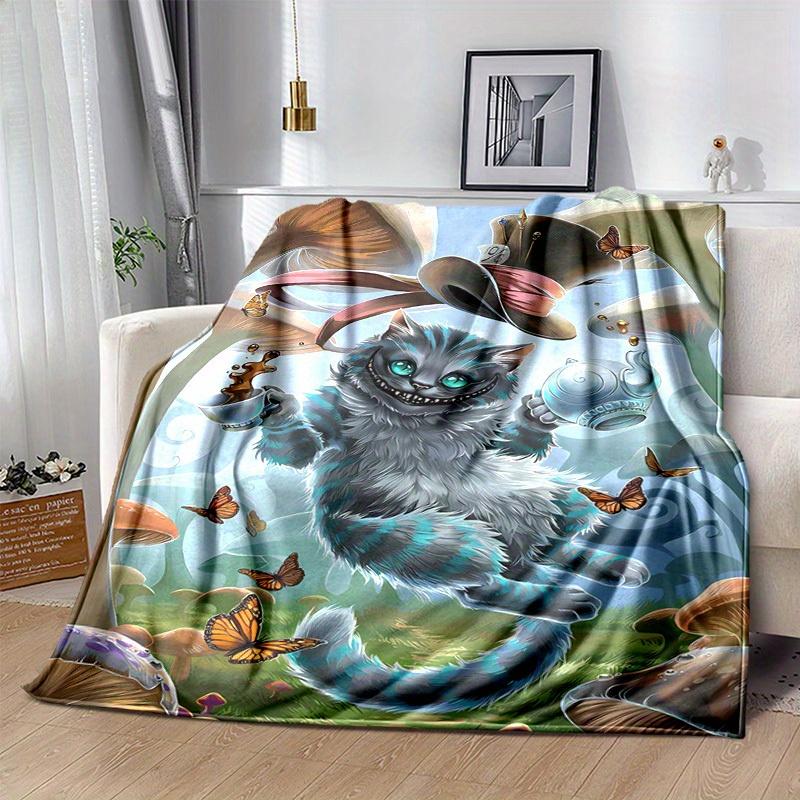 1pc, Wonderland Cheshire Cat Plush Blanket - Perfect for All Seasons, Home Decor, Soft Flannel Throw Blanket - Versatile & Cozy for Bedroom,