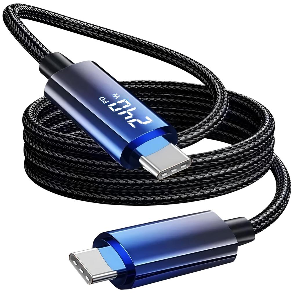 240W Dual USB C Cable Fast Charging Nylon Braided Type-C to Type-C Data Cord for Samsung Huawei Xiaomi Laptop Phone