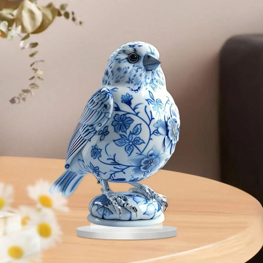 Charming Blue and White Porcelain Bird Room Decoration, Suitable for Indoor and Outdoor Decoration of offices and Terrace