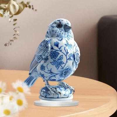 Charming Blue and White Porcelain Bird Room Decoration, Suitable for Indoor and Outdoor Decoration of Offices and Terrace