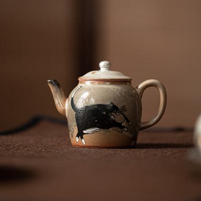 Handmade Gilt Silver Cat Teapot Japanese Wood-fired Porcelain Zhiye Pot Tea Maker Kettle Tea Services Accessories Collection
