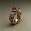 Gorgeous Court Style Imitation Enamel Floral Shiny Ring Women's Vintage Exquisite Design Banquet Anniversary Jewelry Accessories