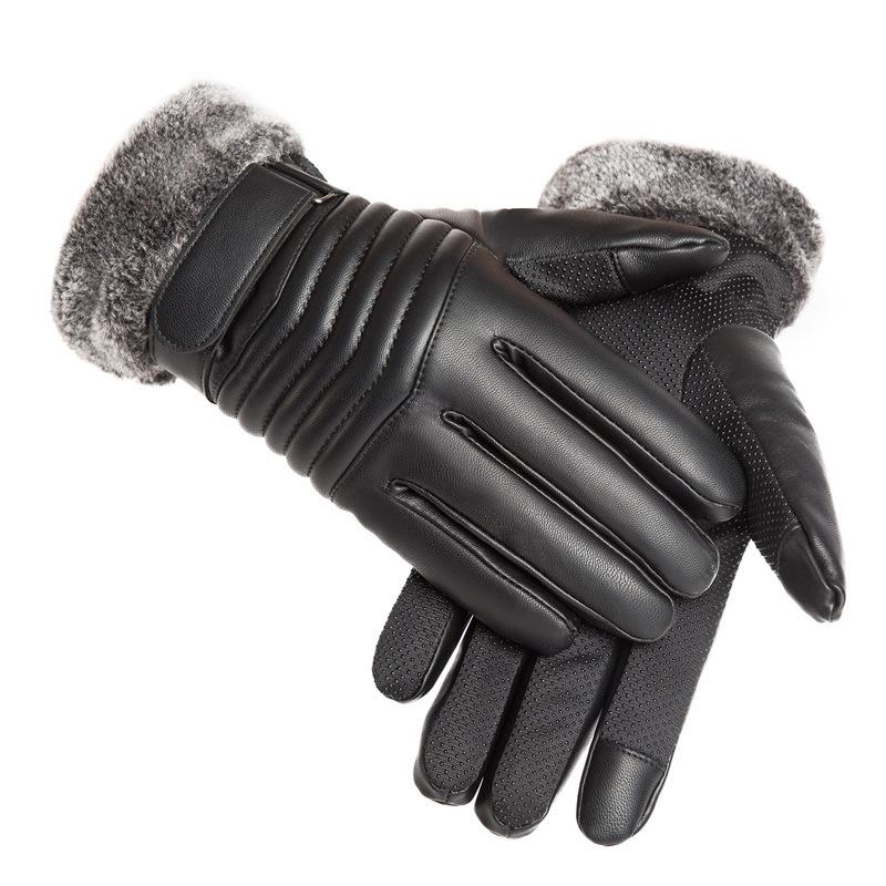 Gloves Winter Men's Fleece Warm Gloves Outdoor Riding Motorcycle PU Touch Screen Cotton Gloves
