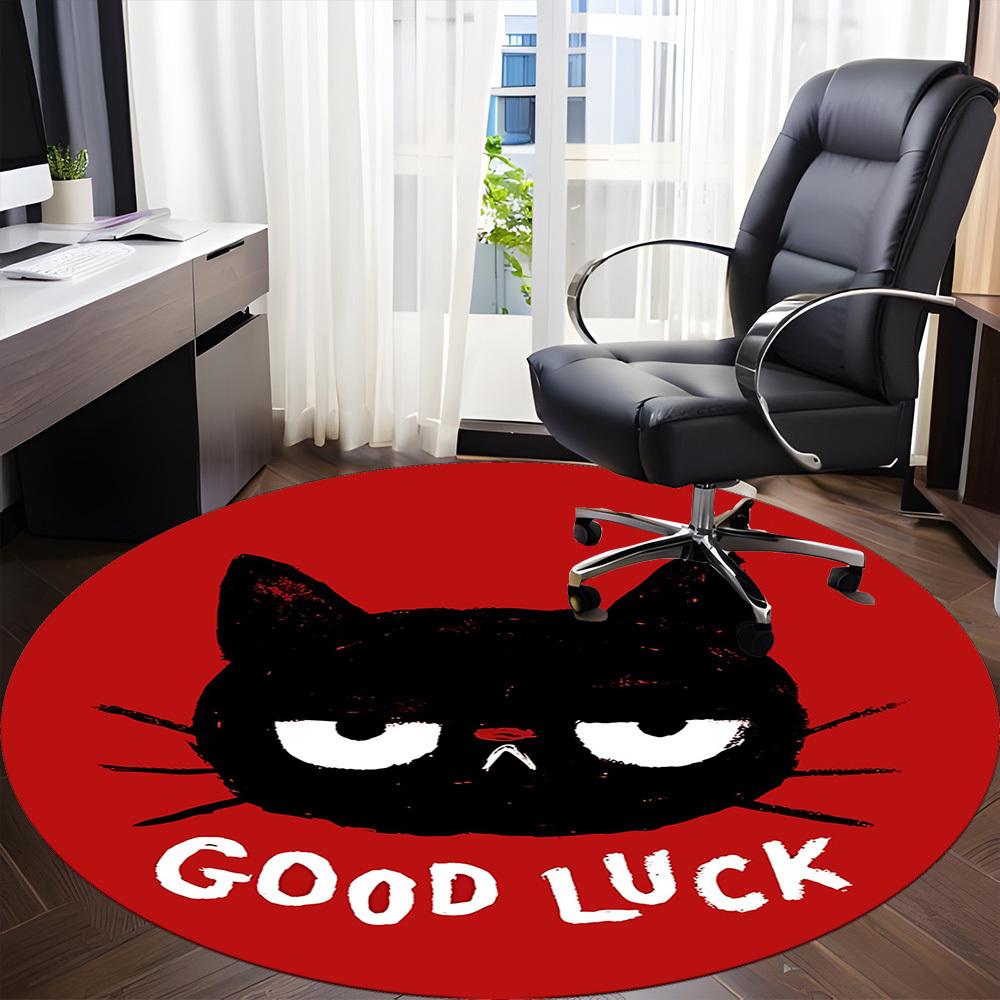 1pc Cat Luck Office Round Area Rug, Mat Suitable For Office, Under Office Chairs Bedroom Living Room Home Decor, Room Deco