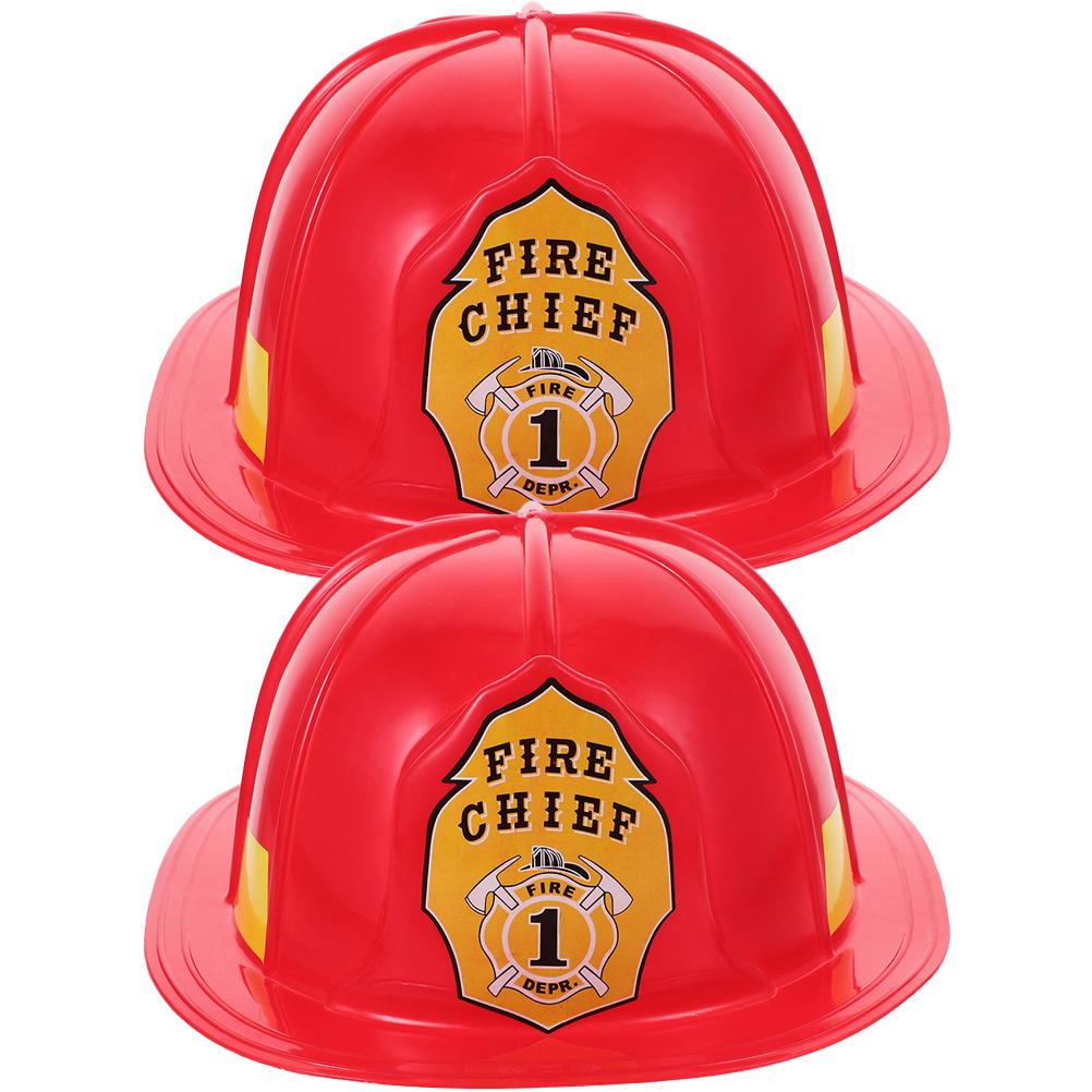 2 Pcs Role Playing Game Red Fireman Hat Firefighter Costume Accessory Pvc Plastic Material Party Favors Child