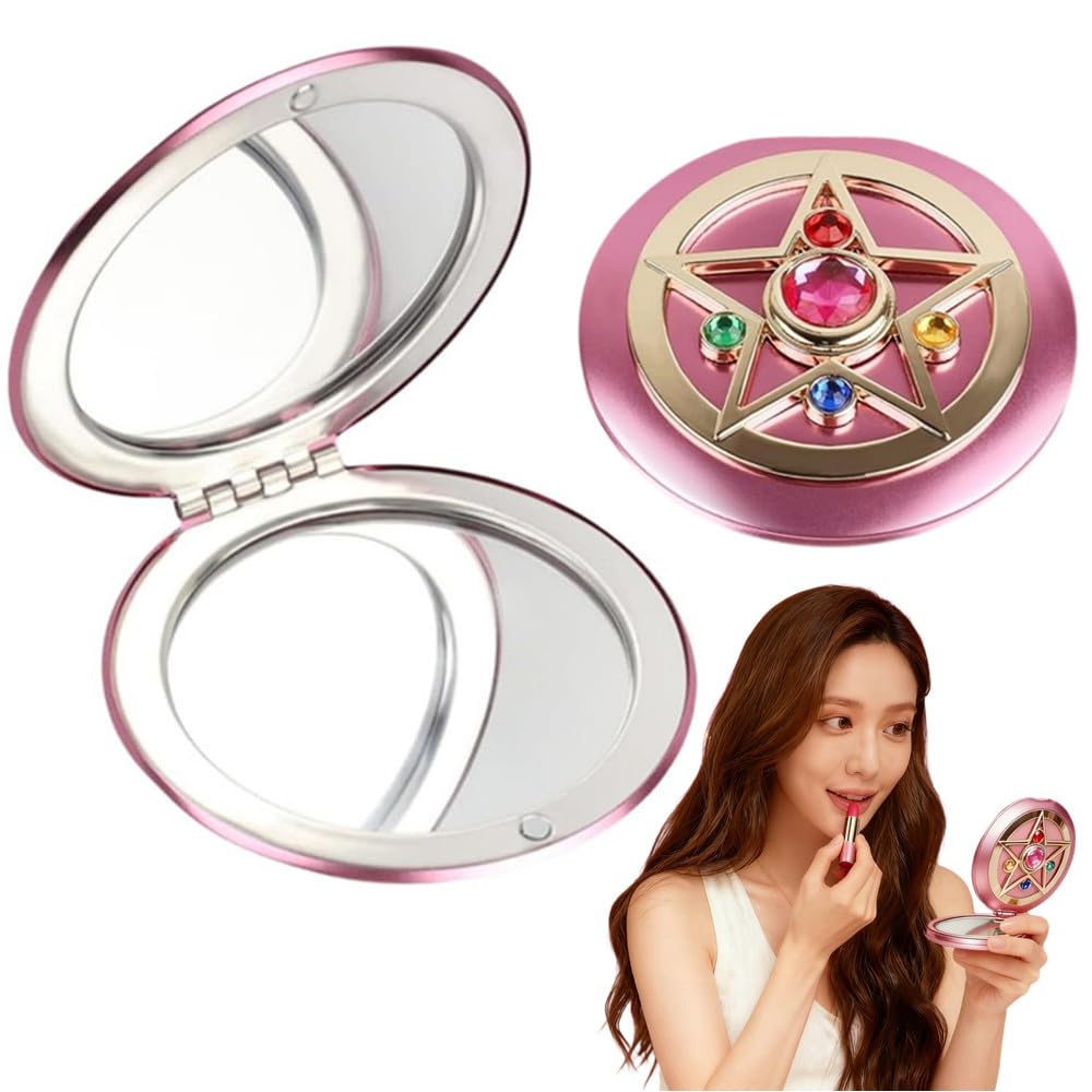 

portable makeup mirror with a Sailor Moon crystal star Features a a compact and lightweight and a metal shell for easy Perfect for and Foldable, розовый