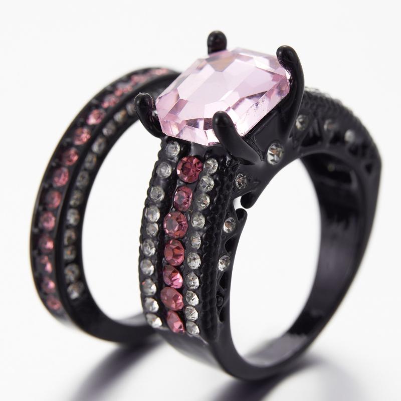Charming Couple Ring, Pink Color Zircon Inlaid Women's Ring,  Gift for Girlfriend on Valentine's Day