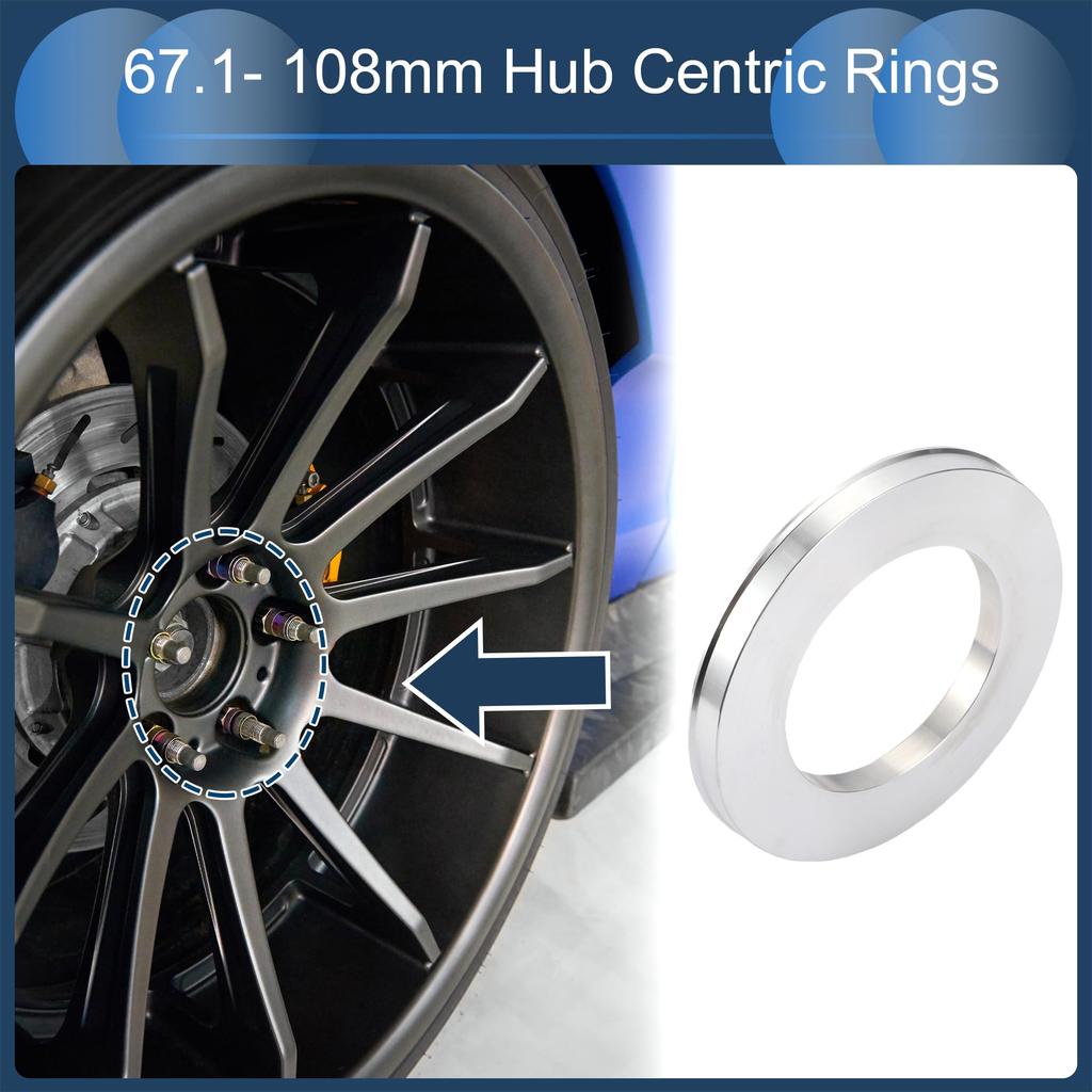 INFINAUTO Hub Centric Ring 108mm OD 67.1mm ID Car Wheel Hub Ring Aluminum Alloy Silver Tone 4pcs