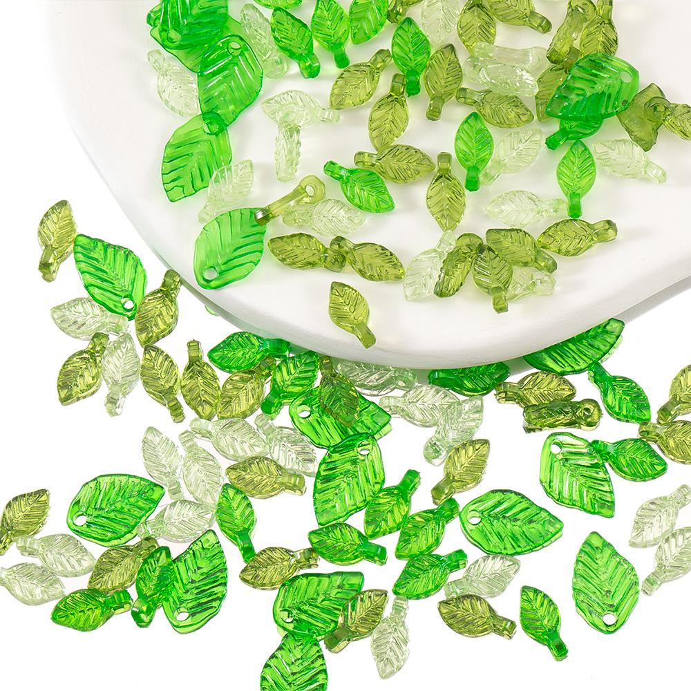 50pcs 100pcs DIY Acrylic Green Leave Pendants Charms Plastic Flower Leaf Loose Beads for Earrings Wedding Hair Jewelry Findings