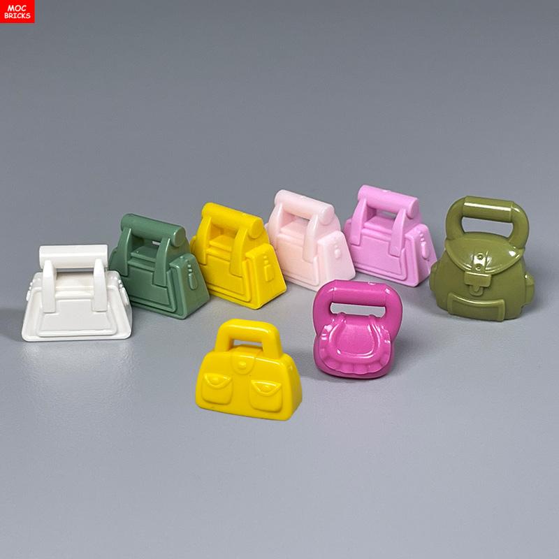 MOC Bricks Utensil Travelling Bag Luggage Handbag For 4cm Figure Mini Dolls Building Blocks Accessories Kids Toys Girl Gift