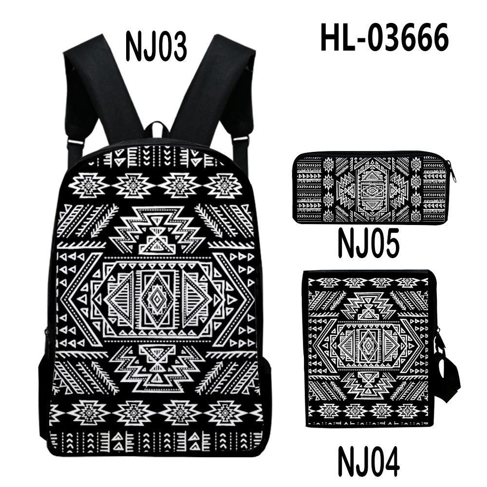 Classic Novelty Cool Ethnic Style 3D Print 3pcs/Set Pupil School Bags Laptop Daypack Backpack Inclined Shoulder Bag Pencil Case