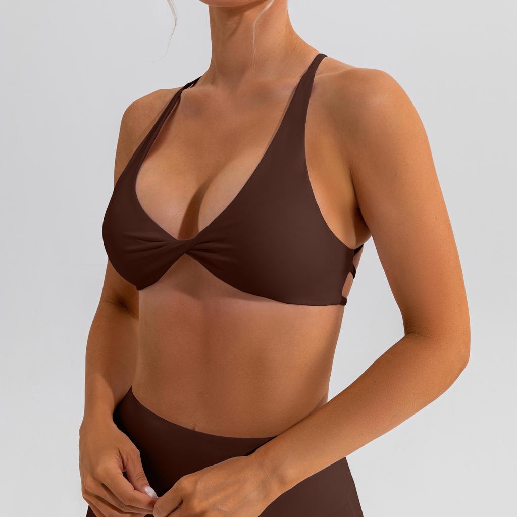 CHARMLEAKS Womens Seamless Sports Bra Twisted Chest Criss Cross Back Push Up Yoga Running Fitness Bra