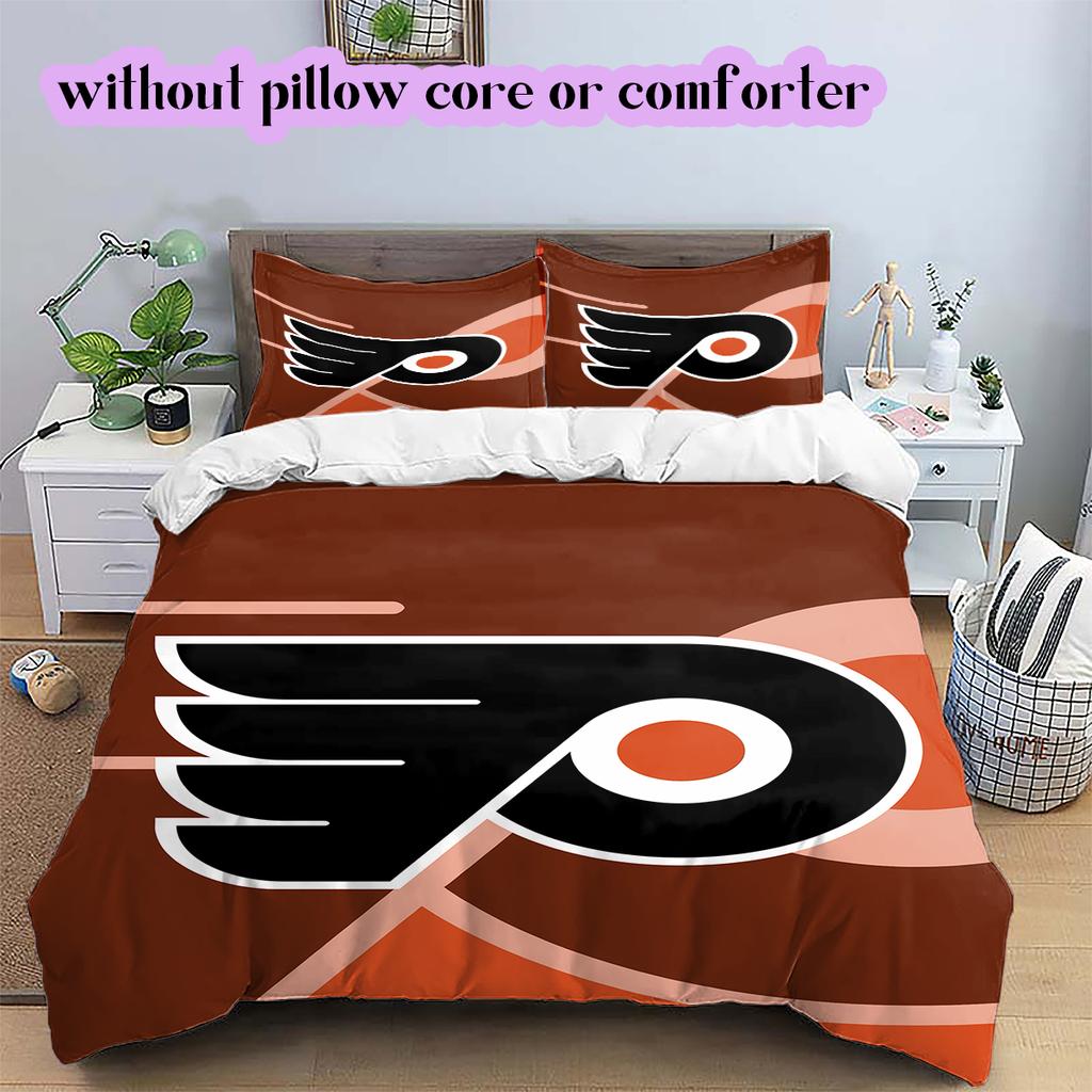 Ice Hockey Logo Pattern Bedding Quilt Set Quilt Cover Pillowcase Home Decoration Birthday Gift (1*duvet cover+ 2*pillowcase, without core)
