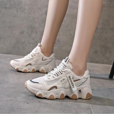 2024 Frühling Damen Colorblock Mesh Sneaker Schnürschuhe Weiche Sohle Plateau Walking Sportschuhe Low-Top Atmungsaktive Schuhe für Damen