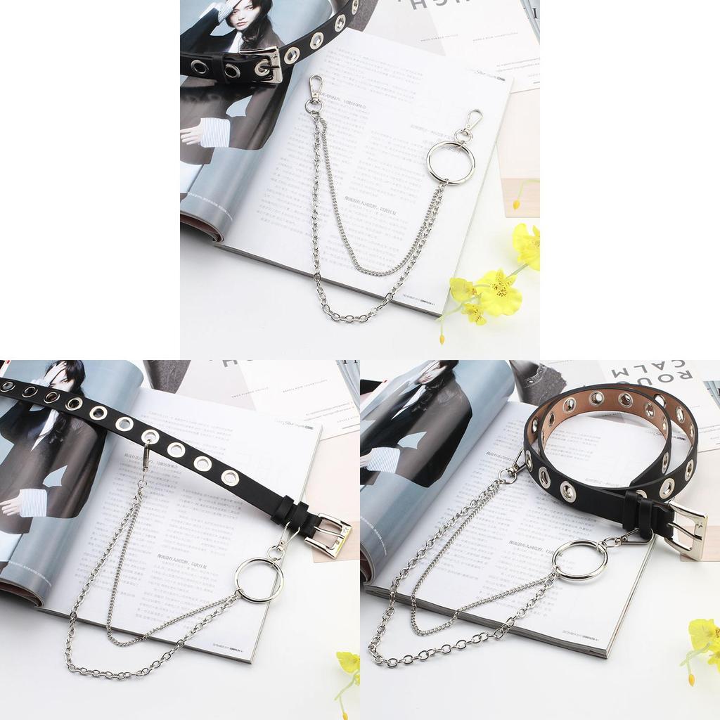 Punk Style Chain Leather Belt With Metal Buckle For Casual Men Women Fashion Accessory