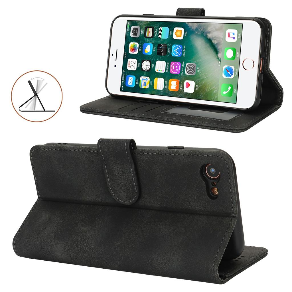 Wallet Case for iPhone SE (2022)/(2020)/8/7 Double Folded Edge Skin Touch PU Leather Flip Phone Cover