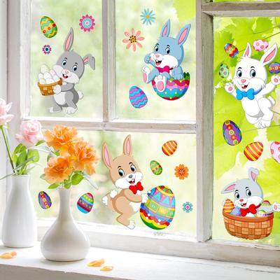 2 Sheets Easter Bunny Egg Window Sticker Cartoon Rabbit Wall Sticker DIY Decal 2026 Happy Easter Party Home Kids Room Decoration