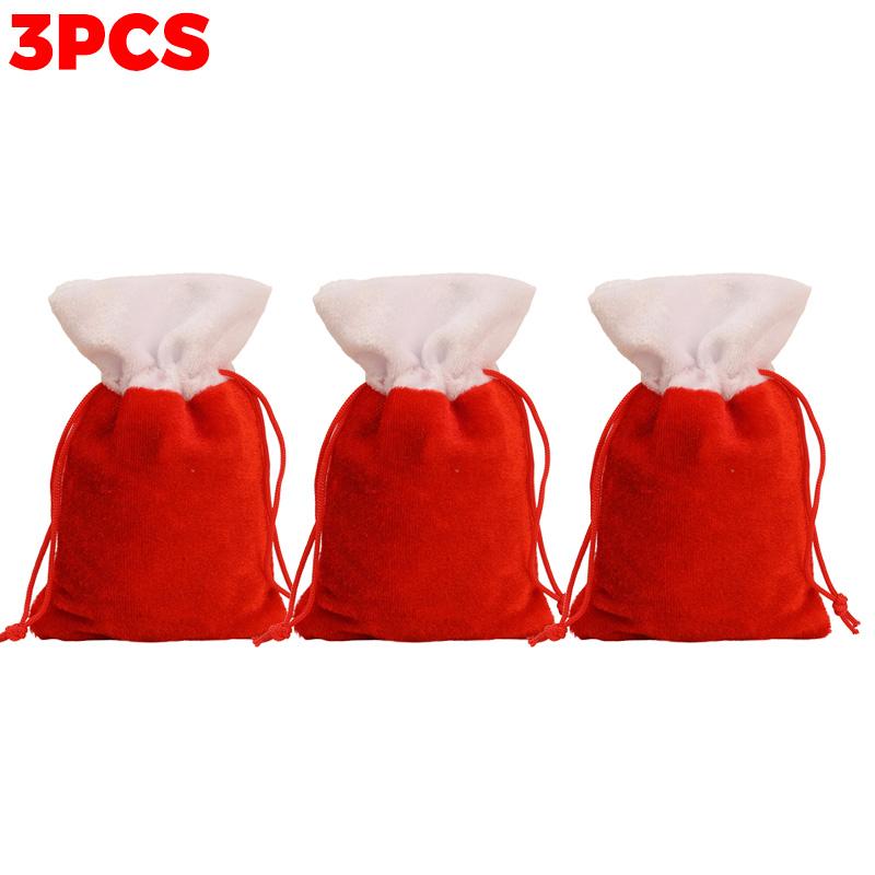 20/1Pcs Christmas Red Velvet Bags Candy Snack Gifts Drawstring Pouch Bag Jewelry Packaging Bags Christmas New Year Decorations