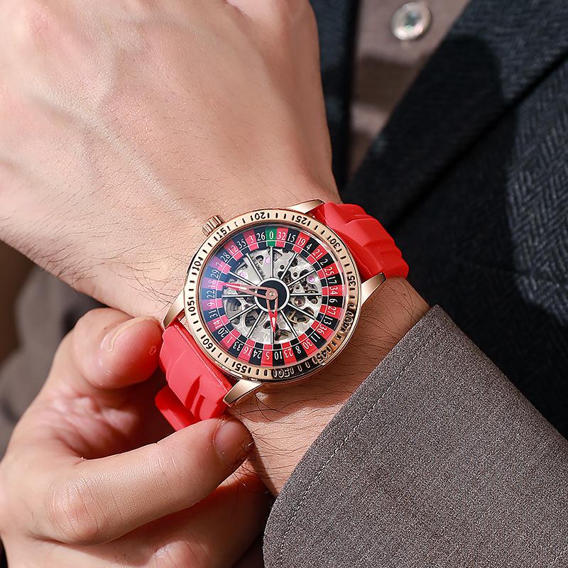 Herren Mechanische Uhr Automatisch Glücksspiel Drehende Scheibe Zifferblatt Armbanduhr Wasserdicht Leuchtende Uhr