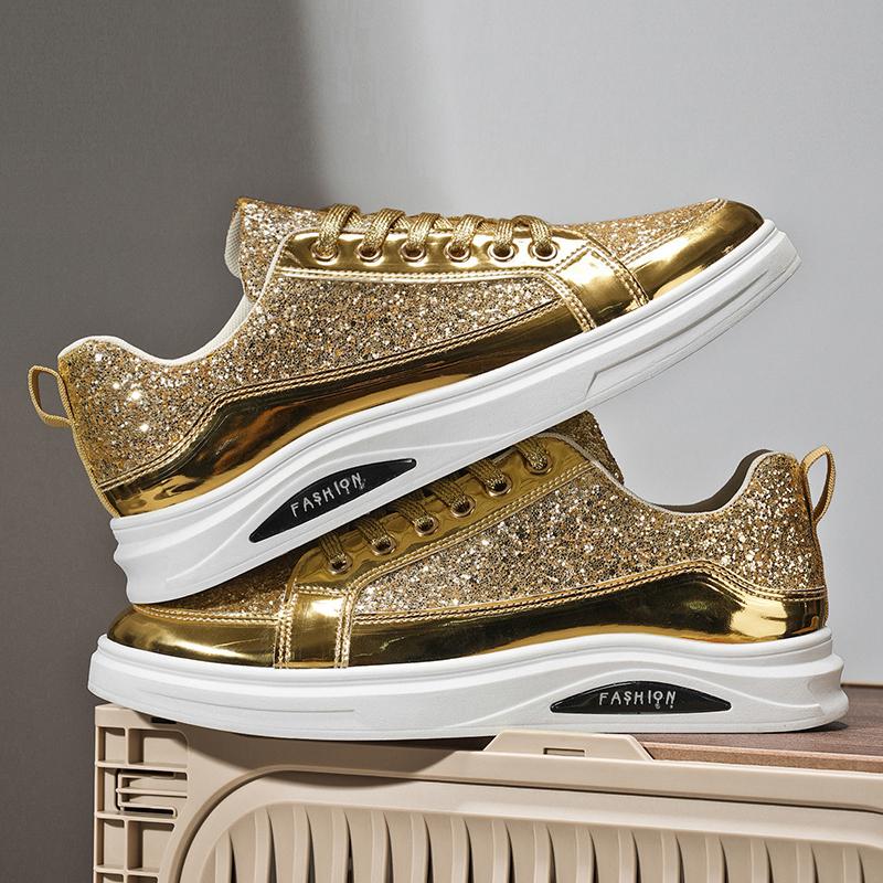 Fashion 2025 Man Classic Gold Black Leather Shoes Comfortable Flat On Sneakers High Quality Round Toe Male Spring Autumn Loafer Shoes