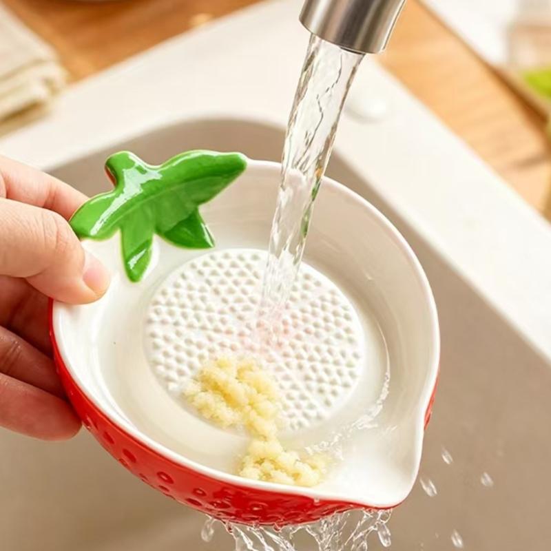 Manual Porcelain Grating Dish for Garlic and Soft Produce with Textured Face and Transfer Lip for Daily Cooking Use