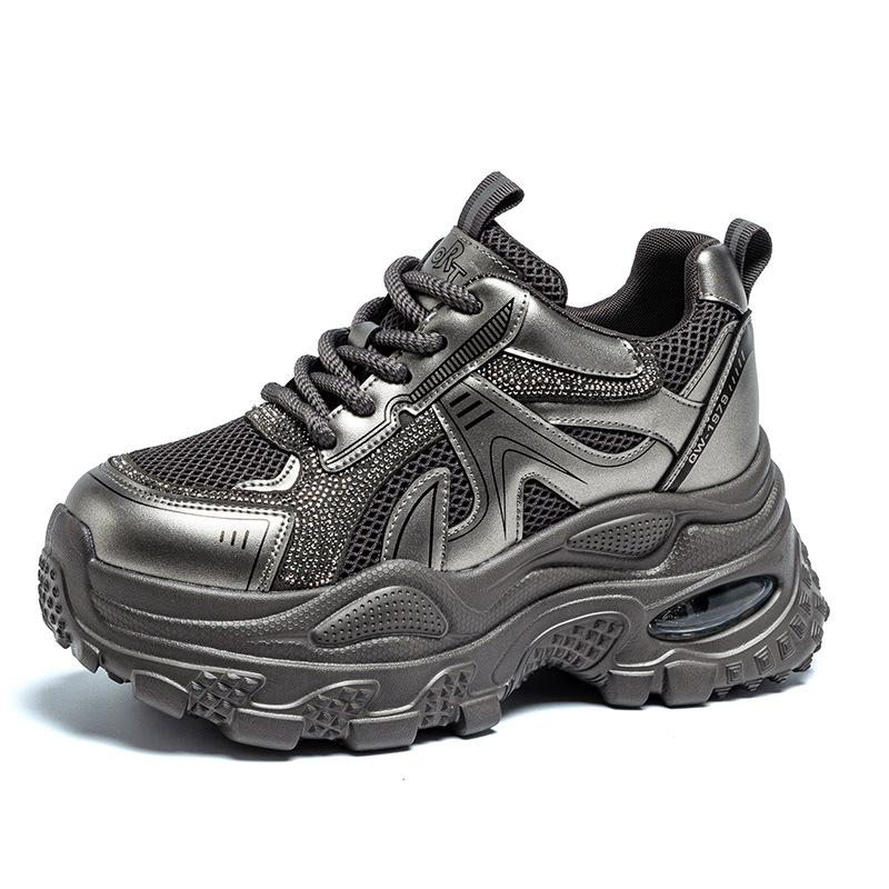Small Man Thick-soled Inner Height Increase Dad Shoes Women's 2025 Autumn New Sports and Leisure Shoes Fashion Rhinestone Women's Shoes