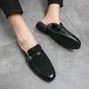 New Men's Charm Suede Leather Half Slippers Black Brown Shoes Male Casual Mules Moccasins Breathable Monk Straploafers