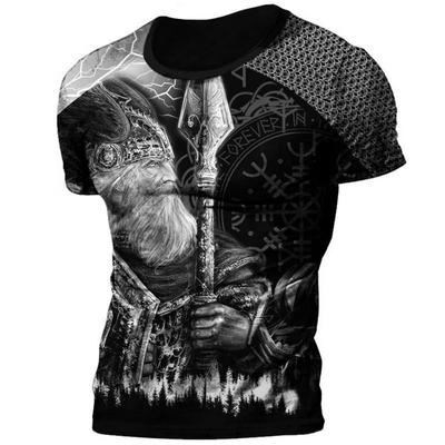 Retro Viking Tattoo 3D Printed Men's T-shirt Summer Viking Odin Round Neck Loose Short Sleeve Casual Top T-shirt Oversized T-shirt