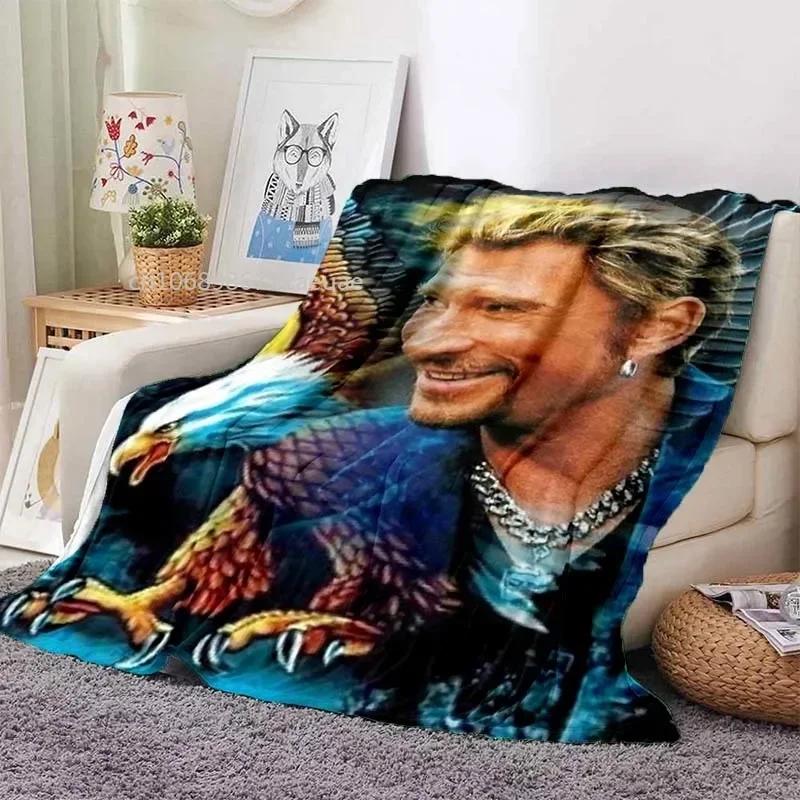 Rock Star Johnny Hallyday Flannel Blanket Rock'n Roll Soft Cover Lightweight Warm Plush Bed Sofa Chair Blanket