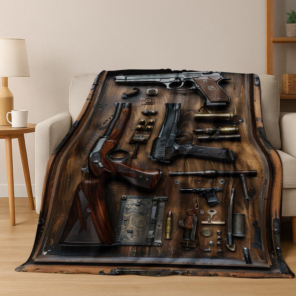 Wood Metal Gun Case Box Military Equipment Flannel Blanket,Cozy Soft Throw Blanket for Home Bedroom Bed Sofa Picnic Cover Gift
