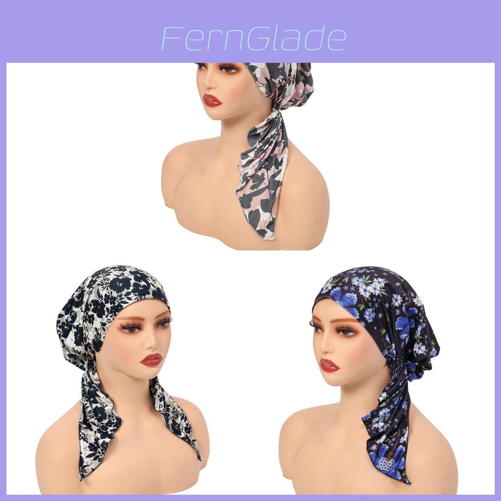 Elegant Floral Print Womens Headscarf Beanie With Polyester Material For All Seasons