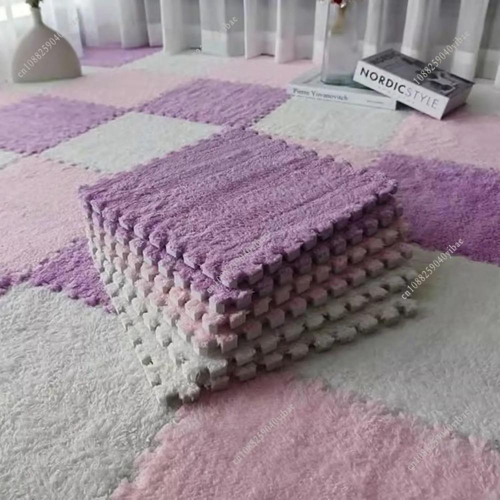 12Pcs Soft Plush Baby Play Mat Puzzle Carpet Interlocking Exercise Tiles Floor Rug for Kid Pad Baby Room Warm Game Mat 30*30*1CM