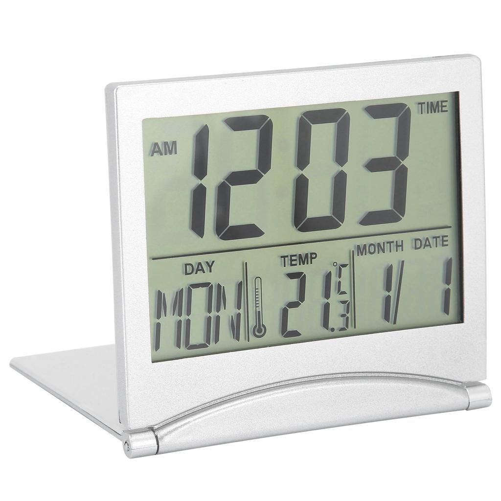 Electronic Compact Desk Alarm Clock Foldable Calendar Temperature Timer Clock for Travel