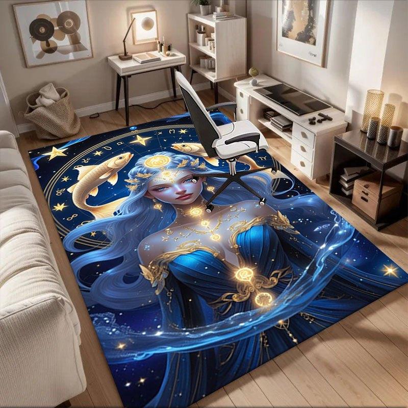 

Zodiac Pisces Goddess Dress - Celestial Blue with Gold Accents Office Mat Home Decor Office Desk Chair Rugs Chair Carpet for office Chair M 60cm by 90cm