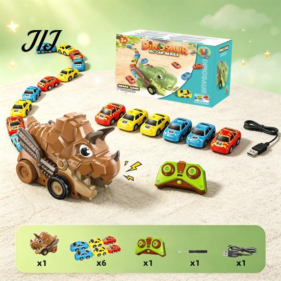 Magnetic Mini Car Toy RC Dinosaur Toy, Remote Control Swallowing Dino Snake Game 2 Players Competitive Electric Vehicle for Kids Educational Toys