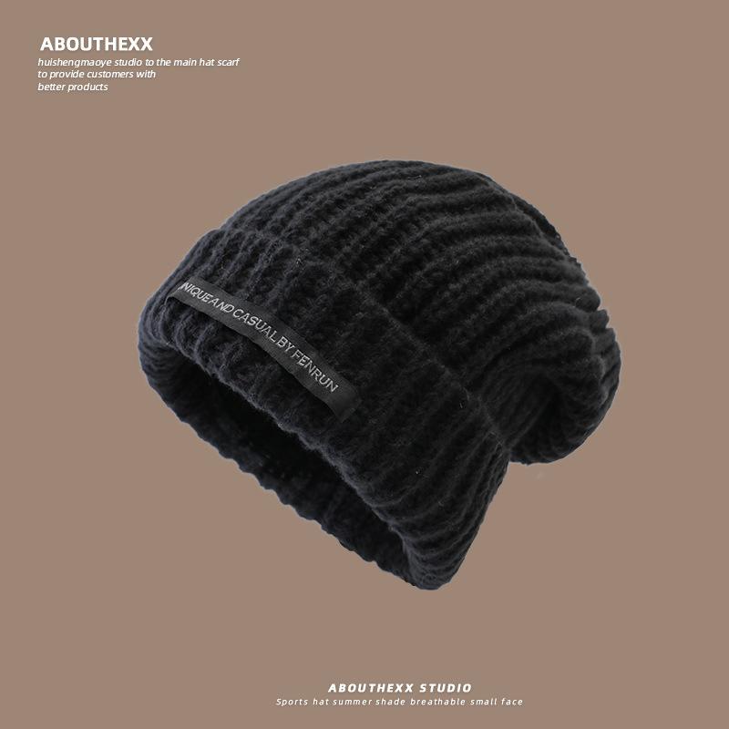 

Свободная и теплая шапка-бини, вязаная шерстяная шапка для холодной погоды для улицы, шапка, подчеркивающая лицо, с маленькими ушками для защиты ушей для мужчин M（56-60cm）