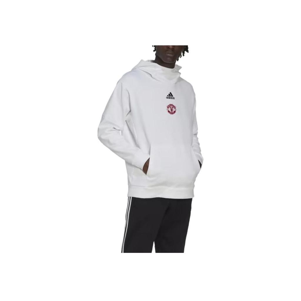 adidas Manchester United Piłkarska Seria Rekreacyjna Nadruk Logo Bluza z Kapturem z Długim Rękawem Męska bluza Biała HE6643