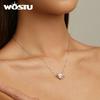 WOSTU 925 Sterling Silver Heart Rainbow Crystal Love First Sight Charm Necklace for Women Romantic Fine Jewelry Engagement Gift