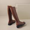 Krazing Pot Cow Split Skin Autumn Winter Shoes Concise Thick Heels Size 41 Thigh High Boots Keep Warm Round Toe Slip On Retro Knee Boots