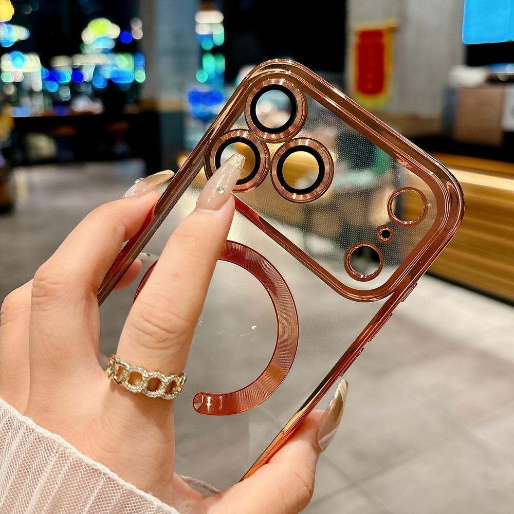 KEYSION Magnetic Plating Case for MagSafe for iPhone 17 Pro Max 17Air Transparent TPU Shockproof Phone Cover With Lens Protector