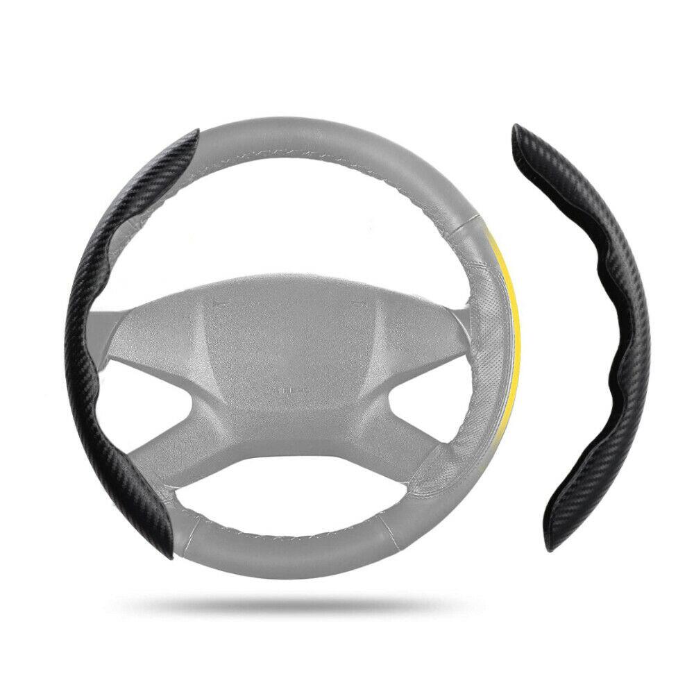 2Pcs Car Steering Wheel Cover Antiskid Four Seasons Universal Carbon Fiber Silicone Suede Protective Decorative