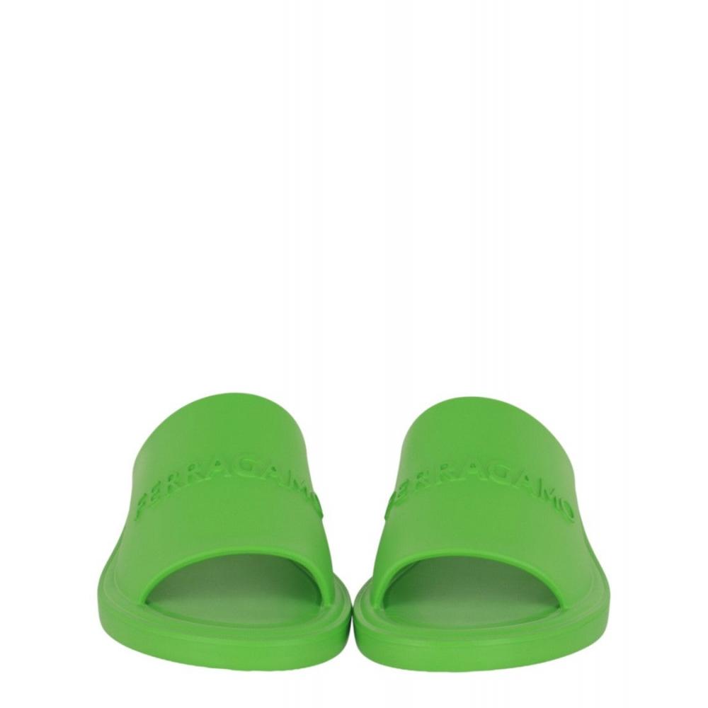 Salvatore Ferragamo Giuneva Slides Embossed Green